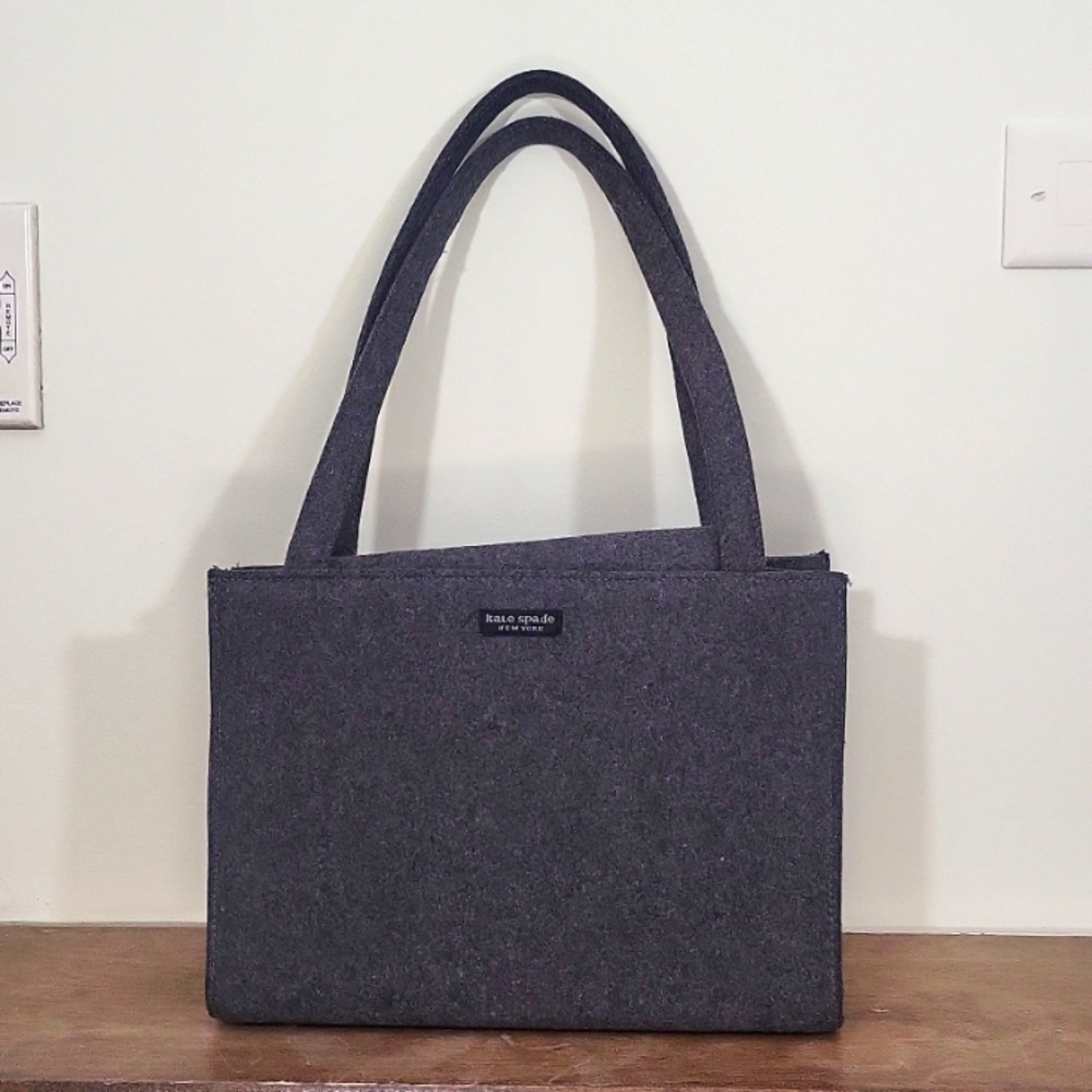 Kate Spade Double Handle Grey Wool Handbag